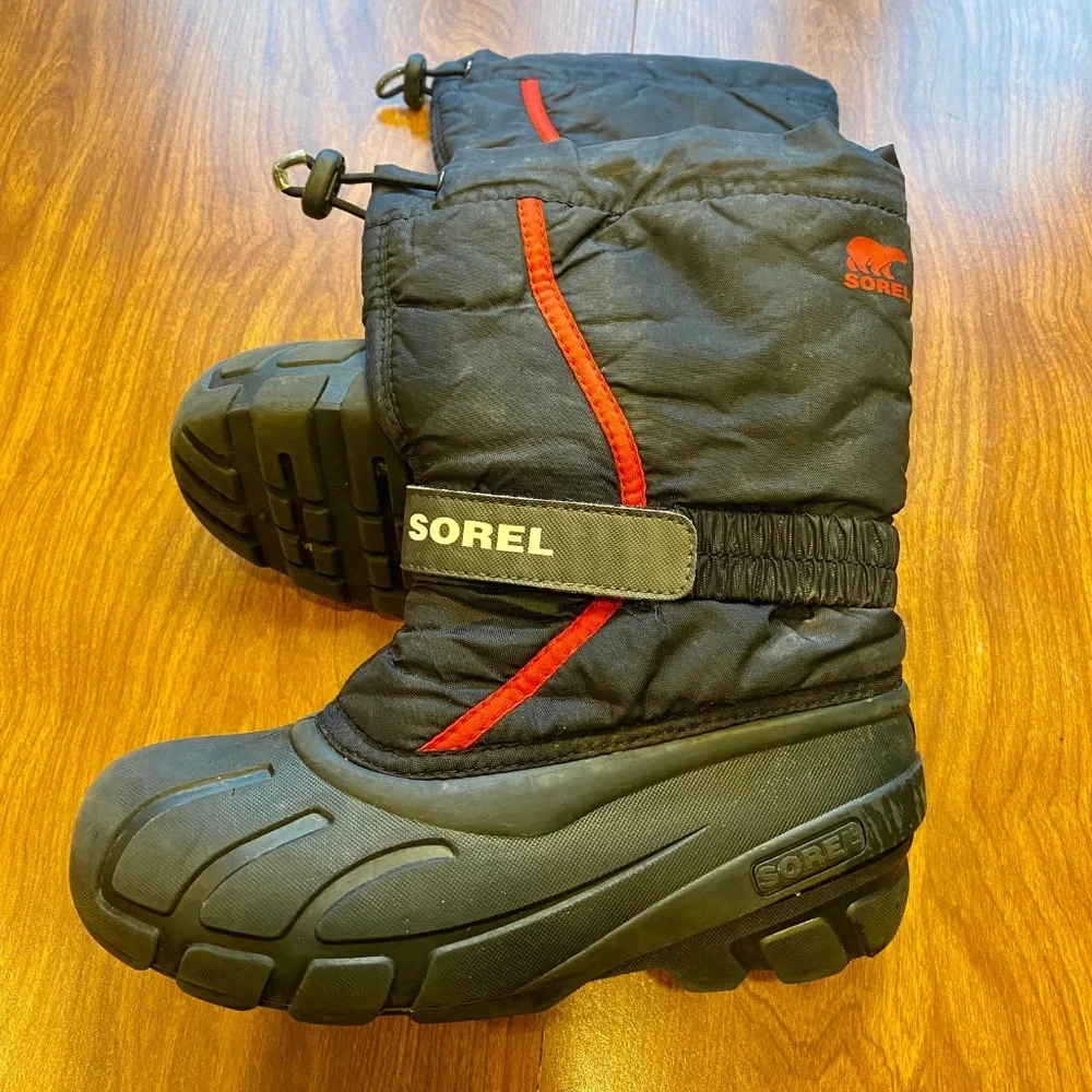 Sorel Kids Black Winter Rain & Snow Boots with Red Accents